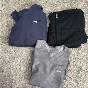 Figs Scrub Tops in Black, Navy, and Gray